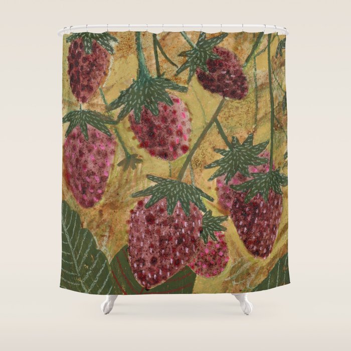 Strawberry Garden in Forest Green Shower Curtain Gallery Image 1