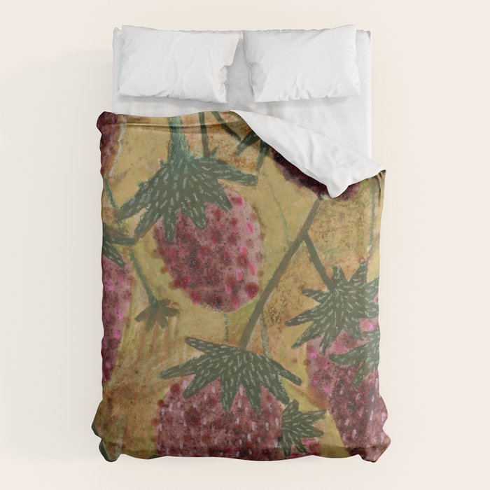 Strawberry Garden in Forest Green Duvet Cover Gallery Image 6