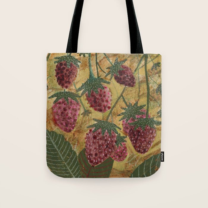 Strawberry Garden in Forest Green Tote Bag Gallery Image 1