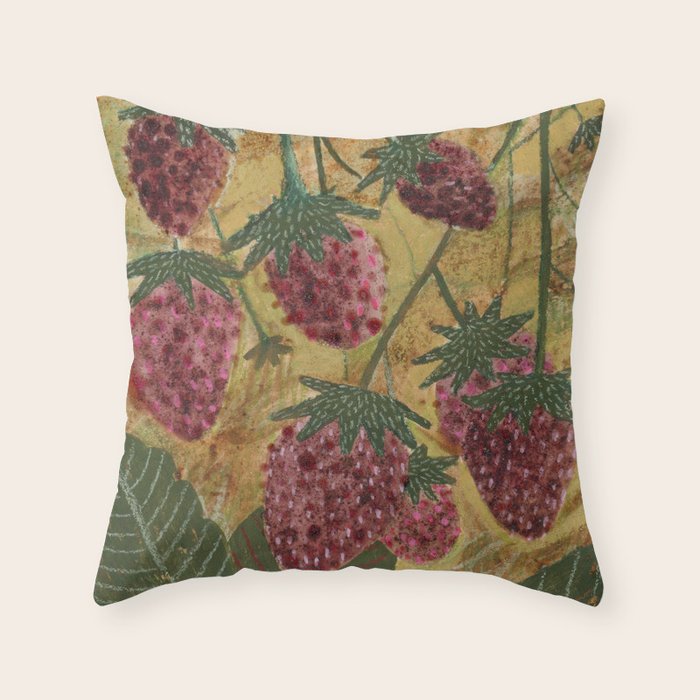 Strawberry Garden in Forest Green Throw Pillow Gallery Image 1