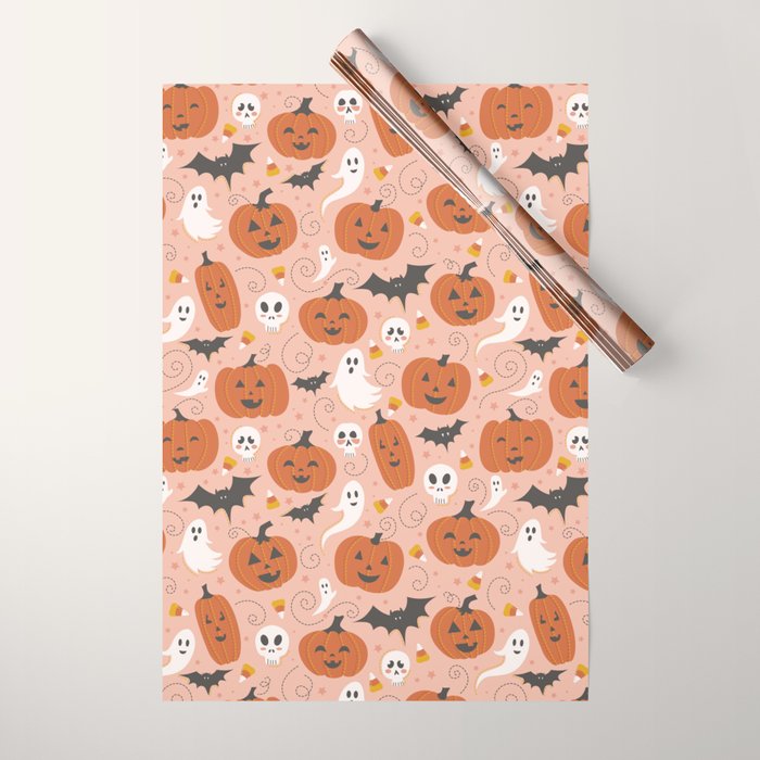 Pumpkin Party on Blush Pink Wrapping Paper Gallery Image 1