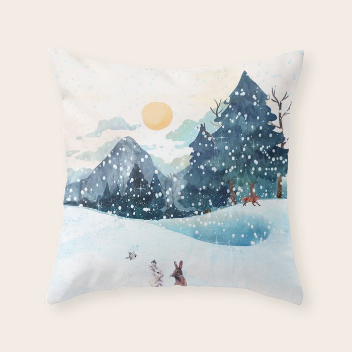 Happy Little Wildlife Throw Pillow Gallery Image 1
