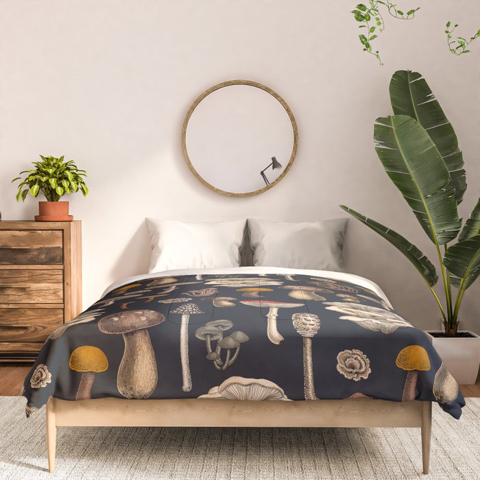 Wild Mushrooms  on graphite black Comforter Gallery Image 3