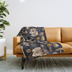 Wild Mushrooms  on graphite black Throw Blanket Gallery Image 1