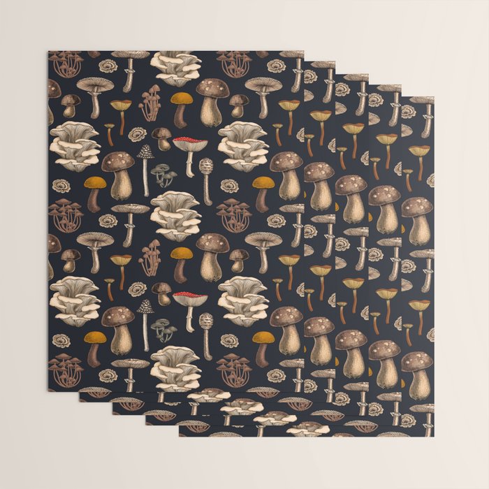 Wild Mushrooms  on graphite black Wrapping Paper Gallery Image 3
