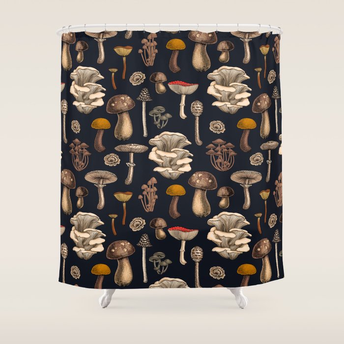 Wild Mushrooms  on graphite black Shower Curtain Gallery Image 1
