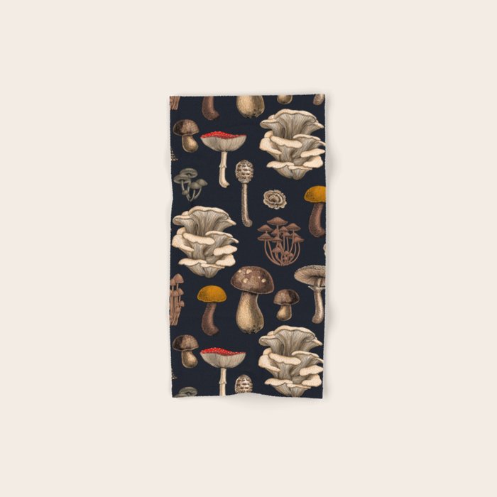 Wild Mushrooms  on graphite black Bath Towel Gallery Image 1