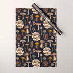 Wild Mushrooms  on graphite black Wrapping Paper Gallery Image 1