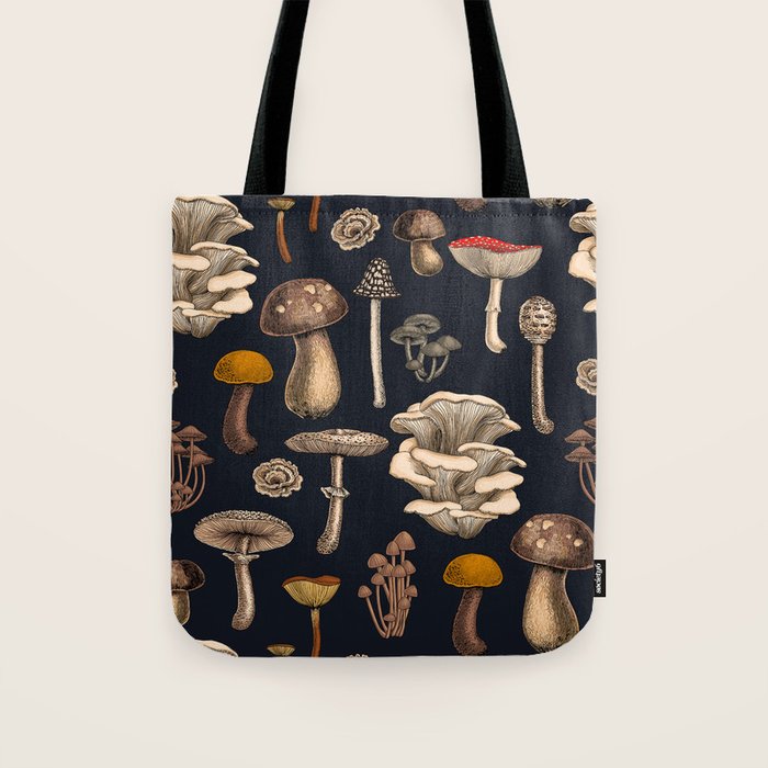 Wild Mushrooms  on graphite black Tote Bag Gallery Image 1