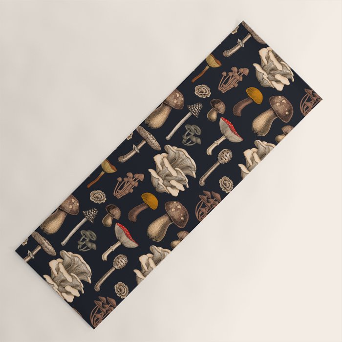 Wild Mushrooms  on graphite black Yoga Mat Gallery Image 1