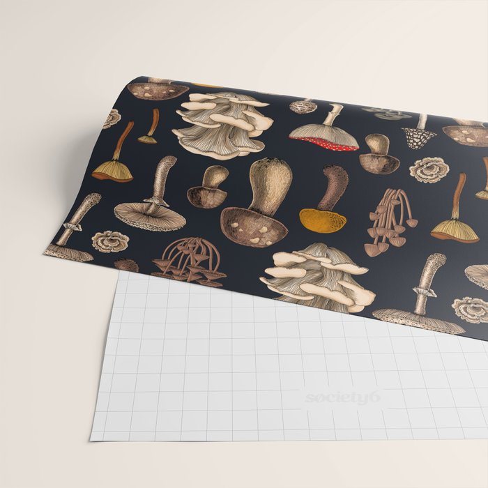 Wild Mushrooms  on graphite black Wrapping Paper Gallery Image 2