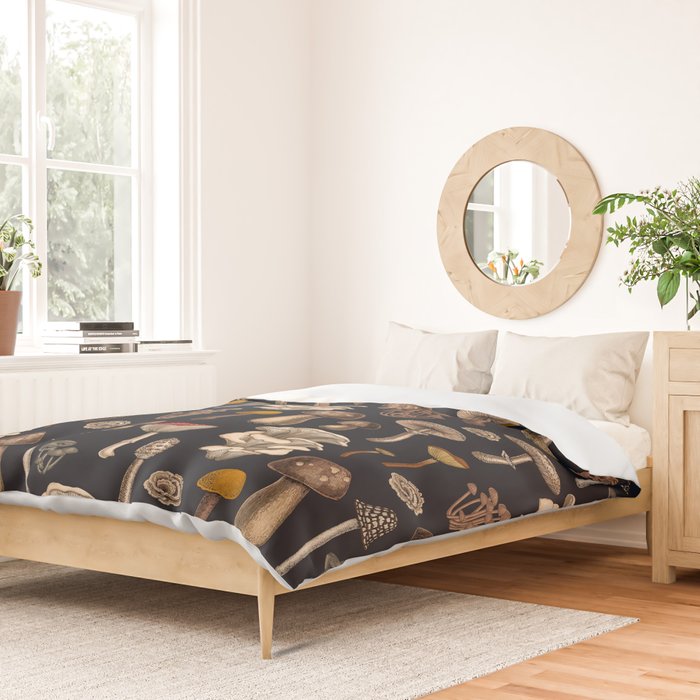 Wild Mushrooms  on graphite black Duvet Cover Gallery Image 2