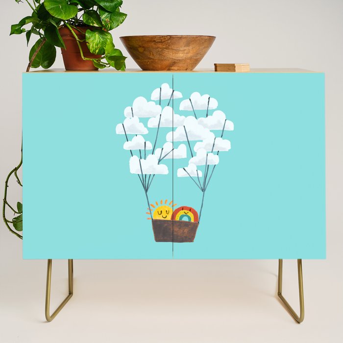 Hot cloud balloon - sun and rainbow Credenza Gallery Image 1
