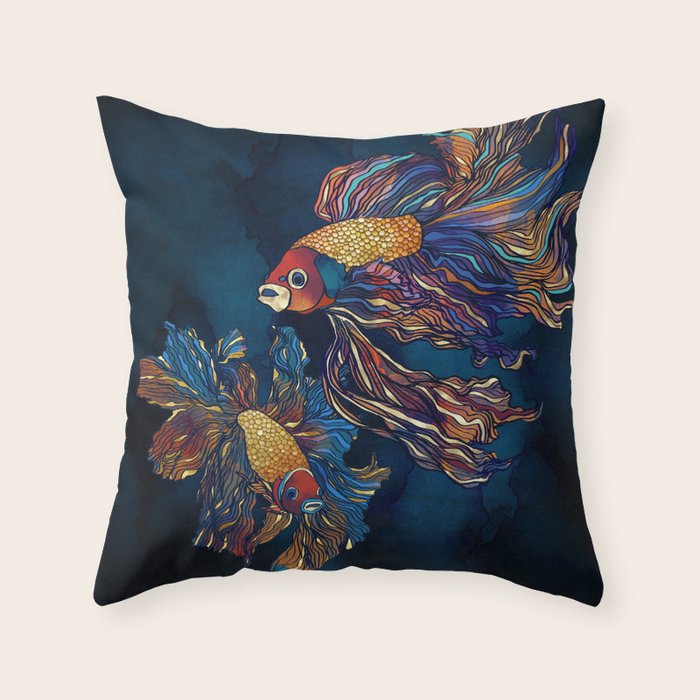Metallic Betta Fish Throw Pillow Gallery Image 1