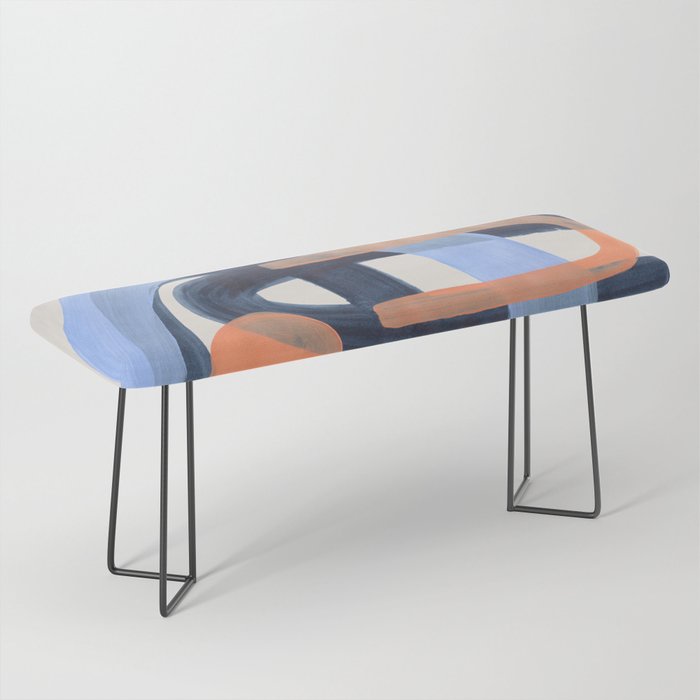 Midcentury Modern Minimalist Funky Cool Tribal Pattern Paynes Grey Pastel Blue Tan Shapes by Ejaaz Haniff Bench Gallery Image 1