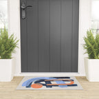 Midcentury Modern Minimalist Funky Cool Tribal Pattern Paynes Grey Pastel Blue Tan Shapes by Ejaaz Haniff Welcome Mat Gallery Image 3
