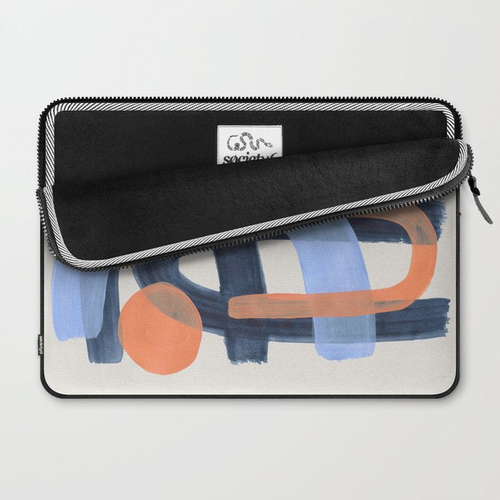Midcentury Modern Minimalist Funky Cool Tribal Pattern Paynes Grey Pastel Blue Tan Shapes by Ejaaz Haniff Laptop Sleeve Gallery Image 2