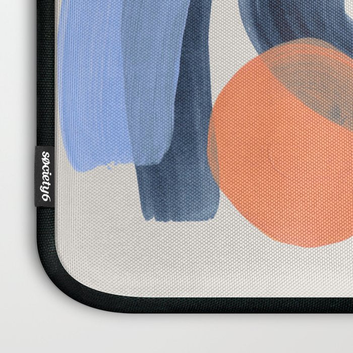 Midcentury Modern Minimalist Funky Cool Tribal Pattern Paynes Grey Pastel Blue Tan Shapes by Ejaaz Haniff Laptop Sleeve Gallery Image 3