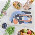Midcentury Modern Minimalist Funky Cool Tribal Pattern Paynes Grey Pastel Blue Tan Shapes by Ejaaz Haniff Cutting Board Gallery Image 2
