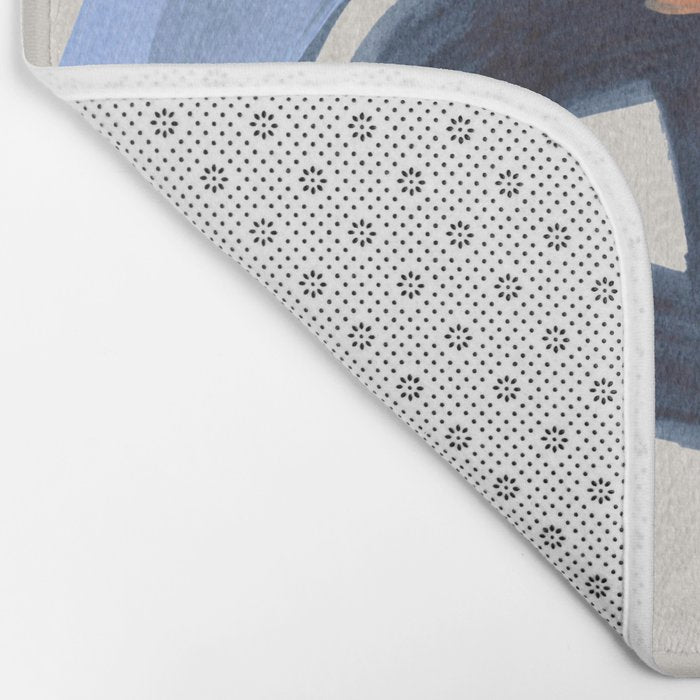 Midcentury Modern Minimalist Funky Cool Tribal Pattern Paynes Grey Pastel Blue Tan Shapes by Ejaaz Haniff Bath Mat Gallery Image 2