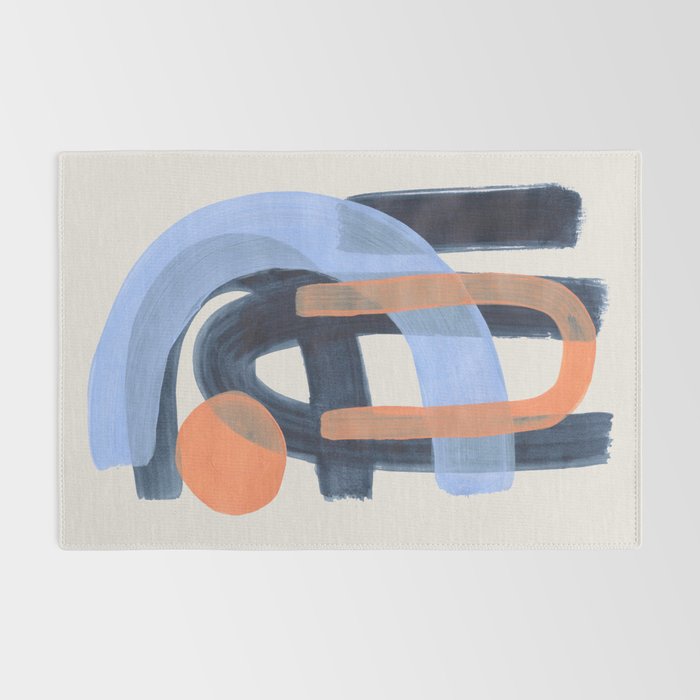 Midcentury Modern Minimalist Funky Cool Tribal Pattern Paynes Grey Pastel Blue Tan Shapes by Ejaaz Haniff Rug Gallery Image 2