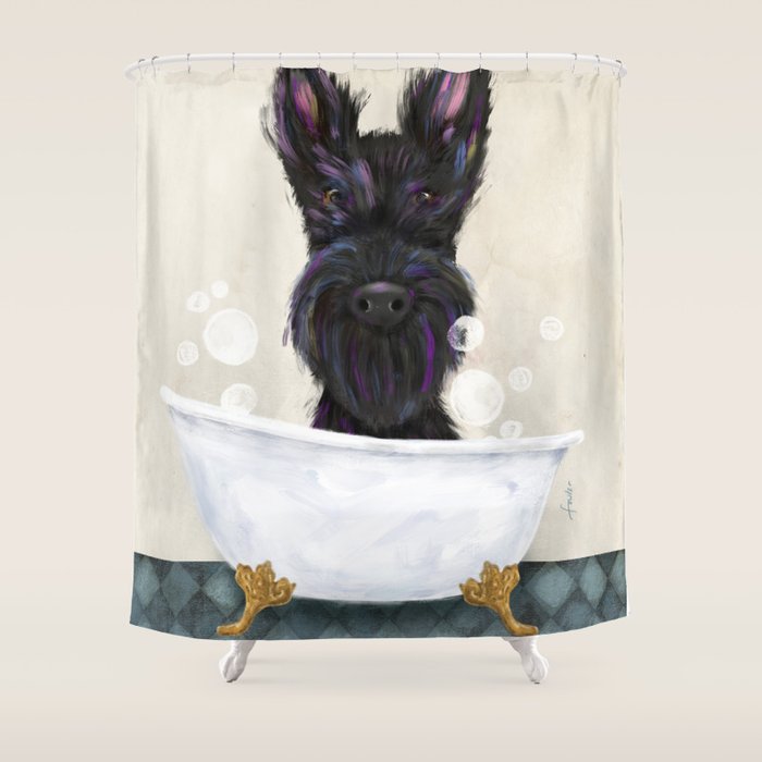 Scottie scottish terrier dog bath bubble bath soap clawfoot tub  Shower Curtain Gallery Image 1