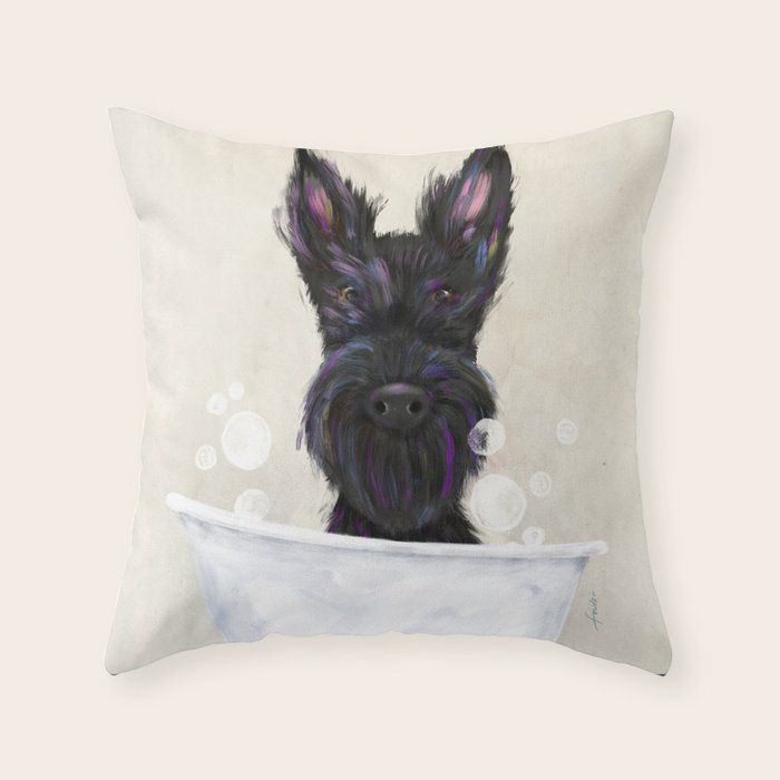 Scottie scottish terrier dog bath bubble bath soap clawfoot tub  Throw Pillow Gallery Image 1