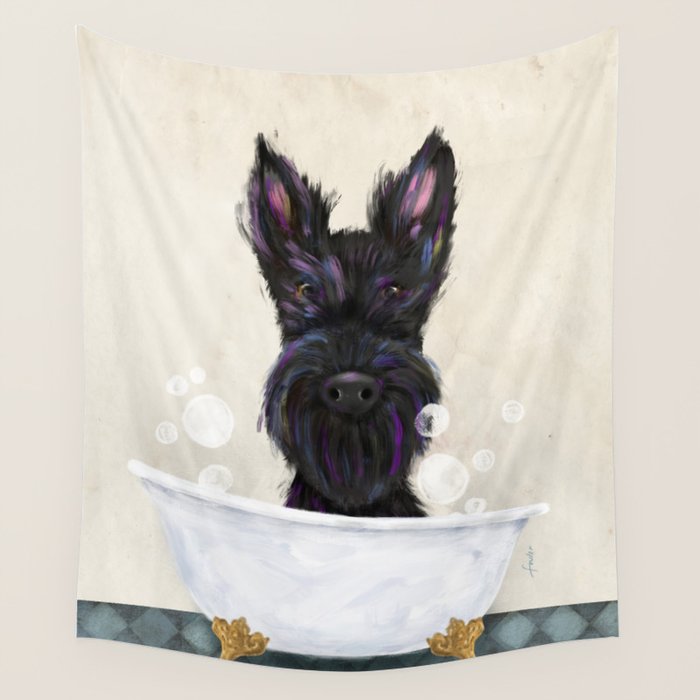 Scottie scottish terrier dog bath bubble bath soap clawfoot tub  Wall Tapestry Gallery Image 4