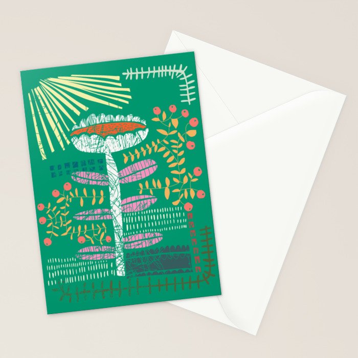 Block print bold flower green Stationery Card Gallery Image 2