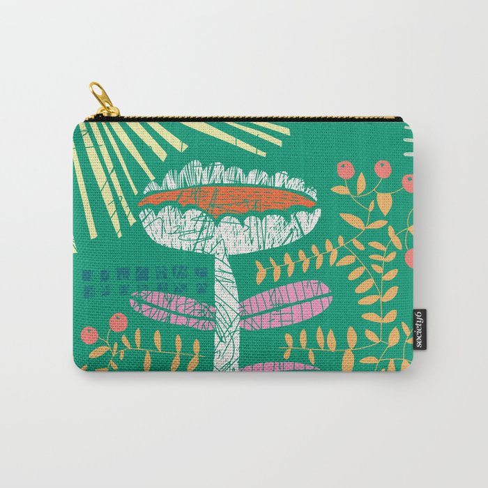 Block print bold flower green Carry All Pouch Gallery Image 1