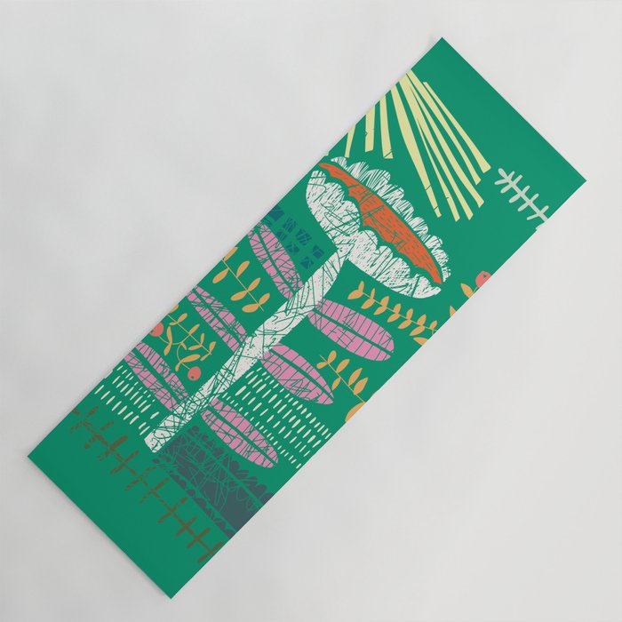 Block print bold flower green Yoga Mat Gallery Image 1