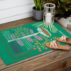 Block print bold flower green Outdoor Rug Gallery Image 2