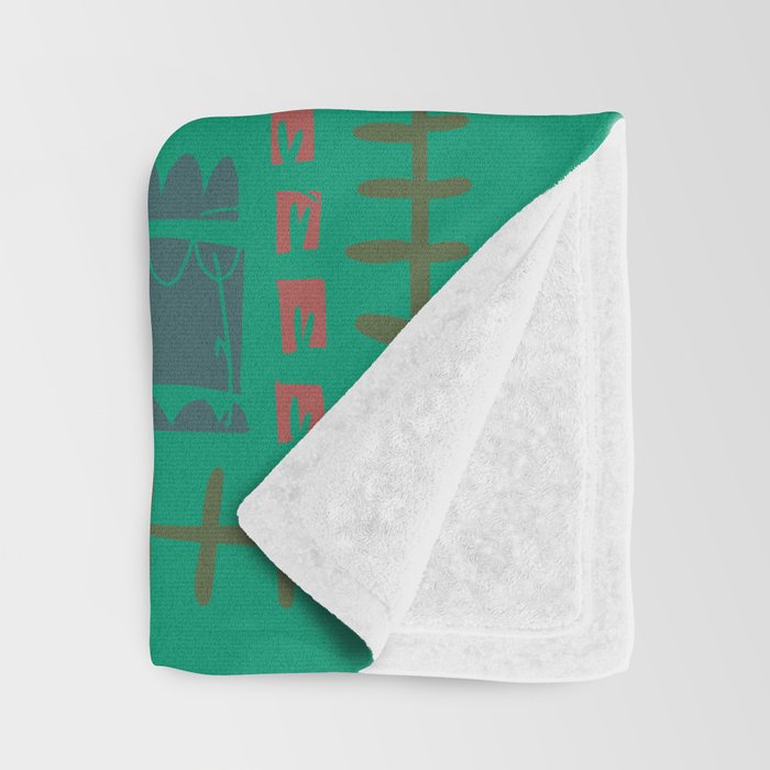 Block print bold flower green Throw Blanket Gallery Image 3
