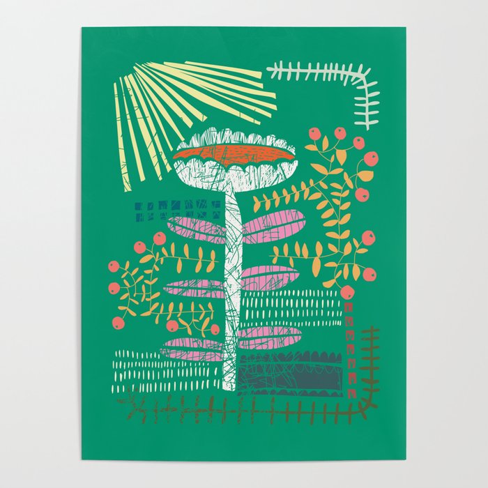 Block print bold flower green Poster Gallery Image 4