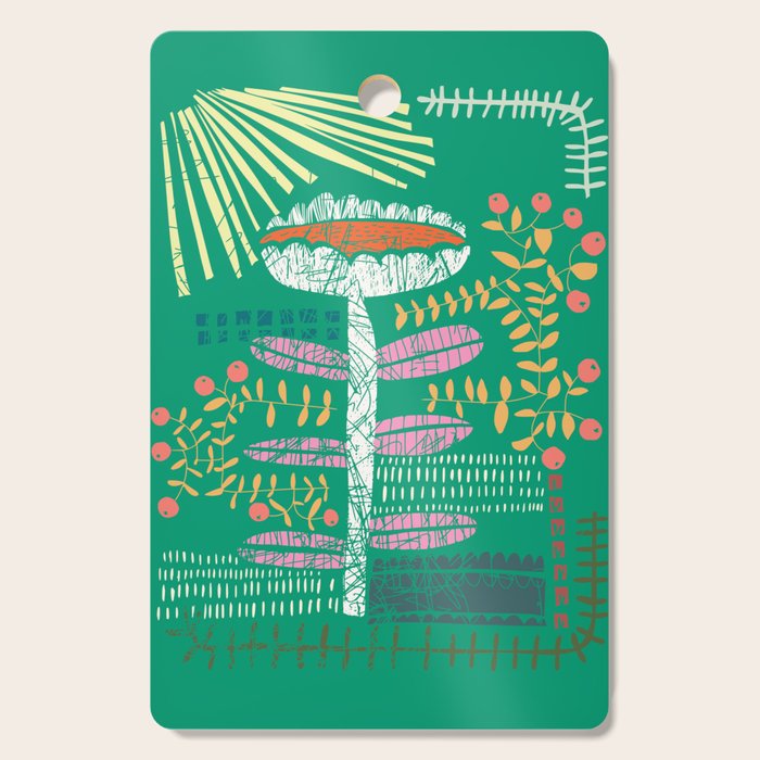 Block print bold flower green Cutting Board Gallery Image 1