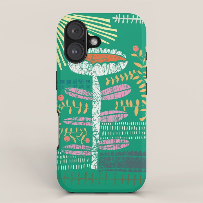 Block print bold flower green iPhone Case Gallery Image 1