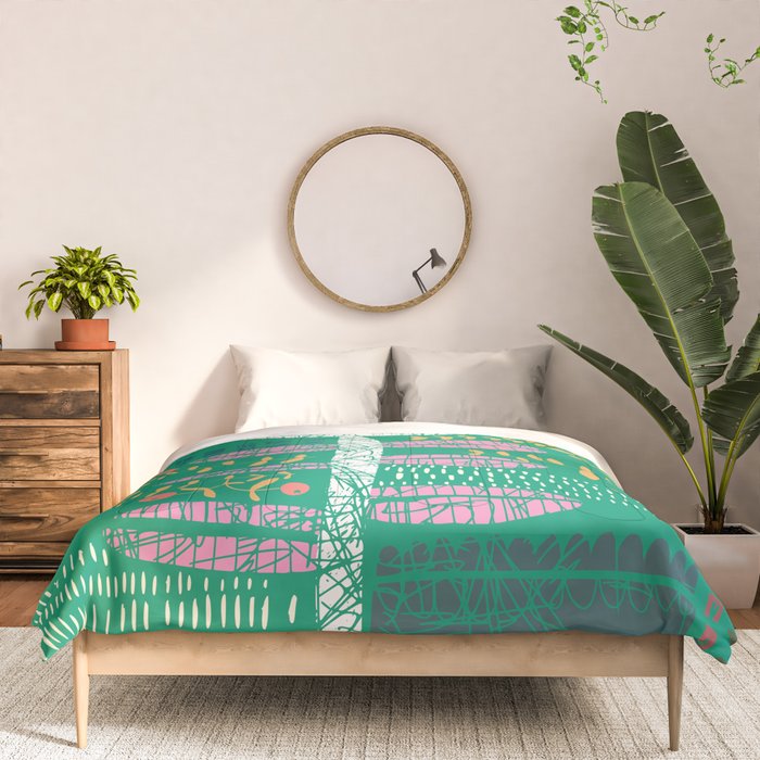 Block print bold flower green Comforter Gallery Image 3
