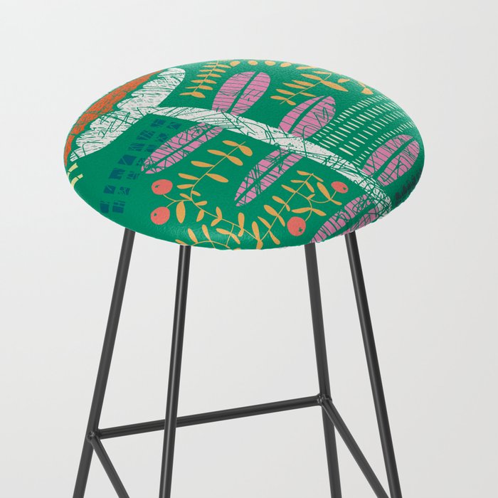 Block print bold flower green Stool Gallery Image 2