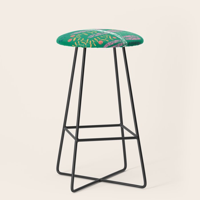 Block print bold flower green Stool Gallery Image 1