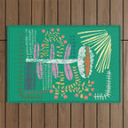 Block print bold flower green Outdoor Rug Gallery Image 1