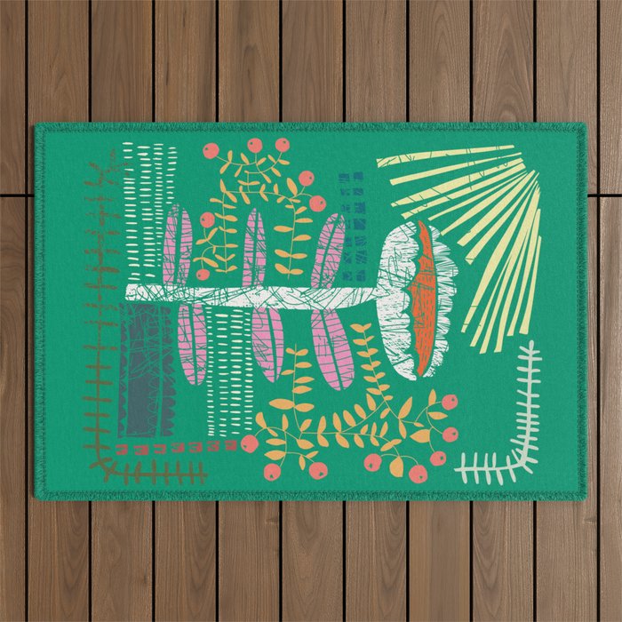 Block print bold flower green Outdoor Rug Gallery Image 1