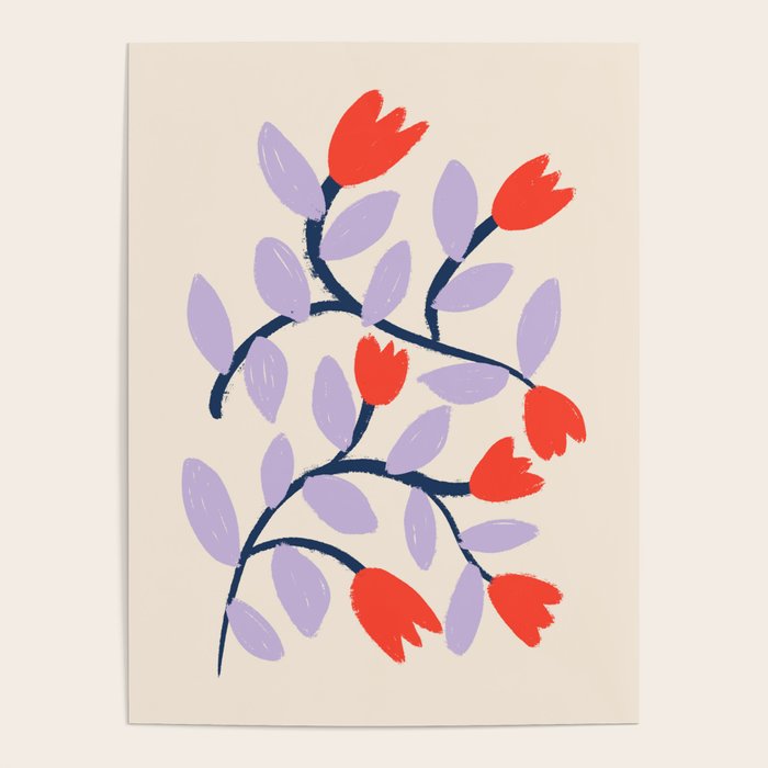 Simple Floral - Very Peri, Red, Blue Poster Gallery Image 1