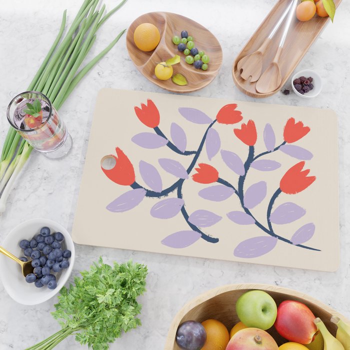 Simple Floral - Very Peri, Red, Blue Cutting Board Gallery Image 2