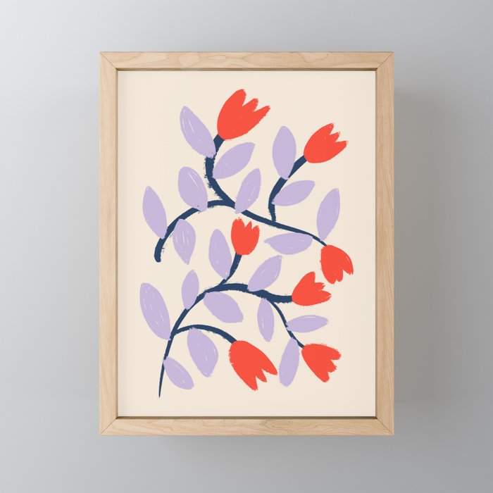 Simple Floral - Very Peri, Red, Blue Mini Art Print Gallery Image 1