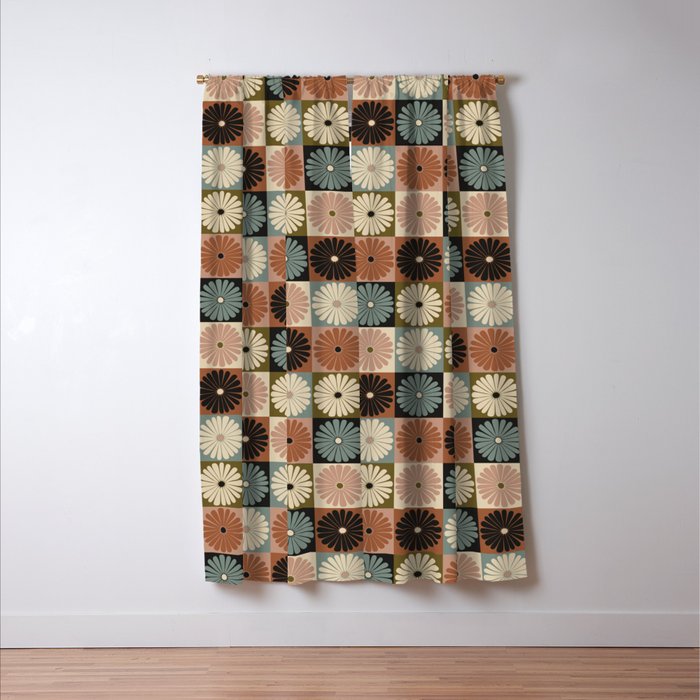 Retro Flowers Check Pattern II Window Curtain Gallery Image 3