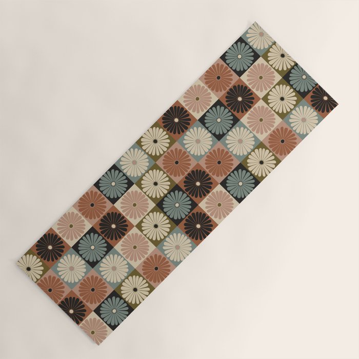 Retro Flowers Check Pattern II Yoga Mat Gallery Image 1