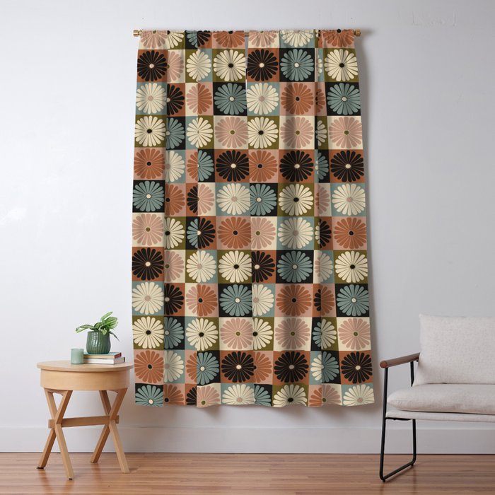 Retro Flowers Check Pattern II Window Curtain Gallery Image 5