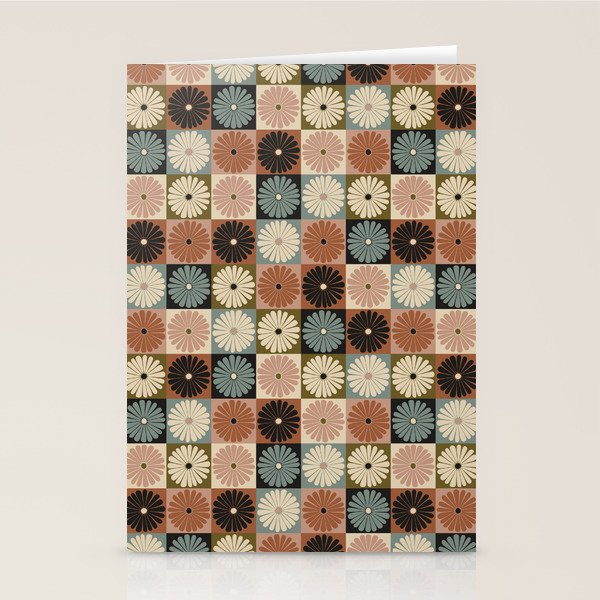 Retro Flowers Check Pattern II Stationery Card Gallery Image 1