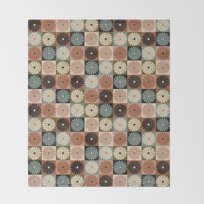 Retro Flowers Check Pattern II Throw Blanket Gallery Image 2