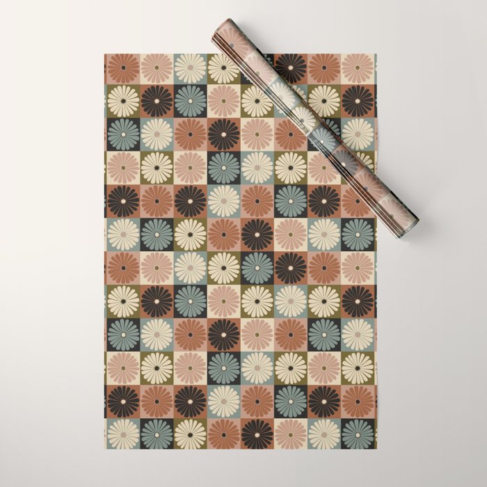 Retro Flowers Check Pattern II Wrapping Paper Gallery Image 1